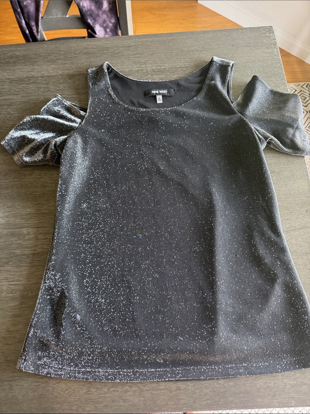 Nine West Black grey Cold-Shoulder Sleeve Top nwot